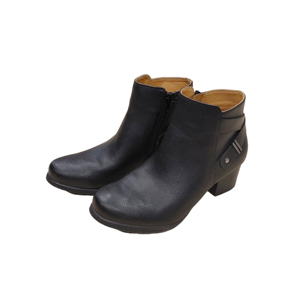 EUC, Natural Soul "CALM" Ankle Side Zip Boot, Black Faux Leather. Size 7.5M